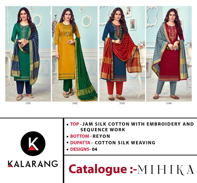 Kalarang Mihika Jam Silk Fancy Festive Wear Embroidery Sequence Work Dress Material
